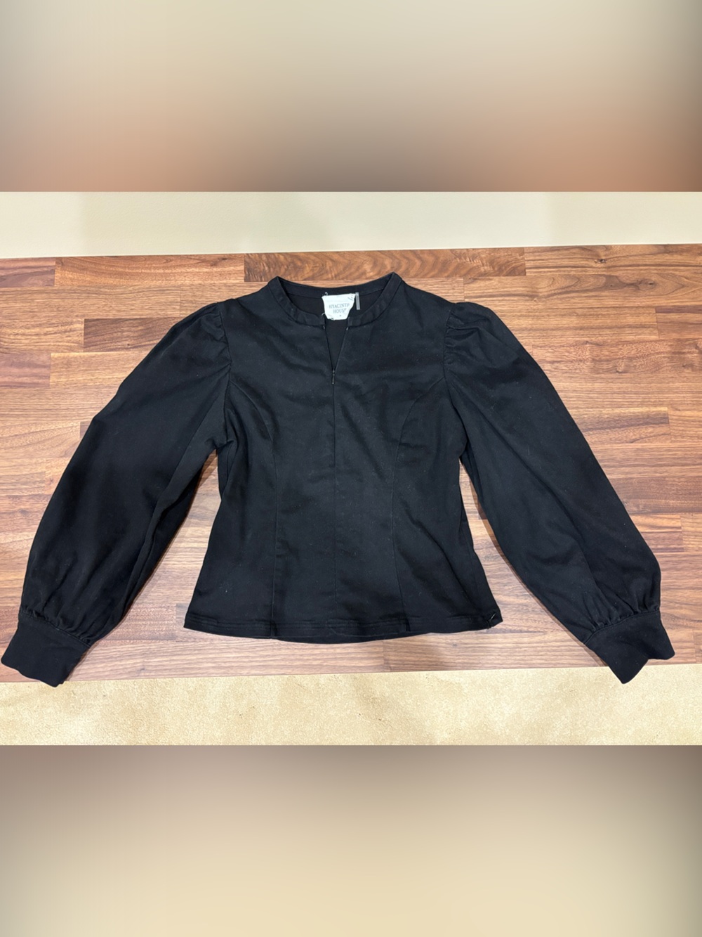 Hyacinth House Tuckernuck Black Puff Sleeve Button-Up Blouse